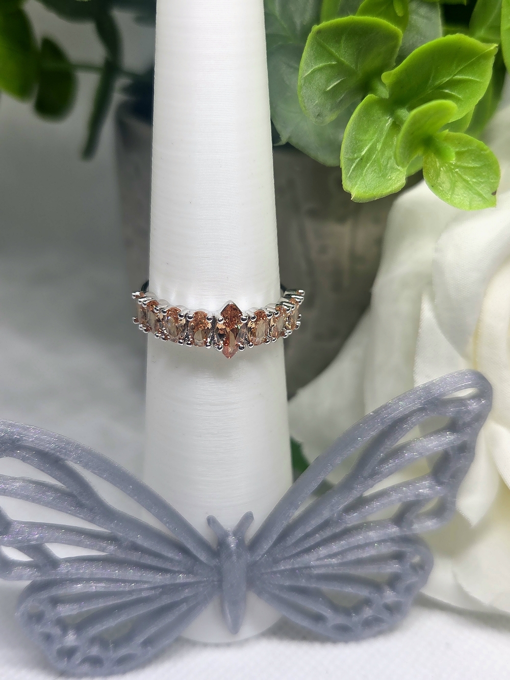 BP Marquise-Cut Smokey Topaz Ring On Rhodium Plating